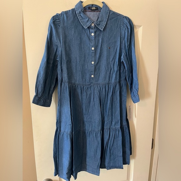 Tommy Hilfiger Blue Denim Chambray Shirt Dress Ruffle Hem Women’s size 8 - Picture 10 of 15